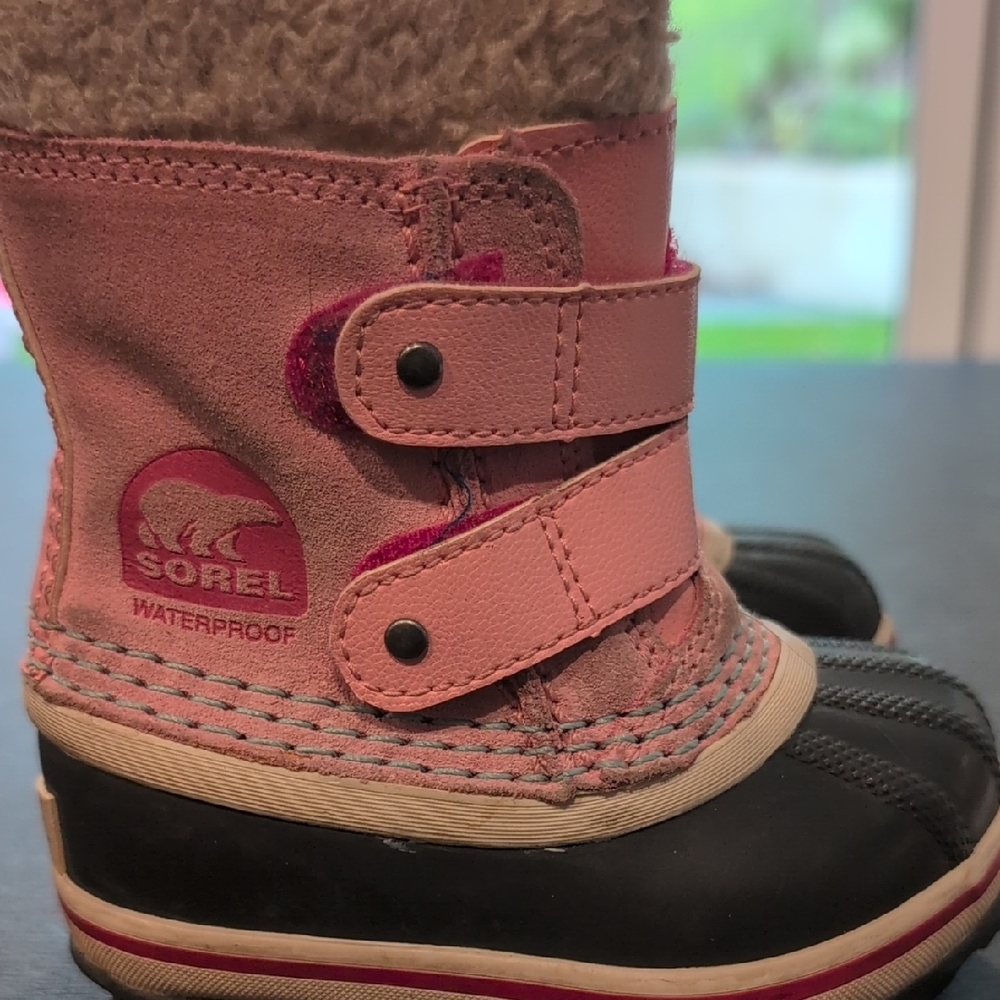 Sorel Kids Waterproof Pink and Black Boots